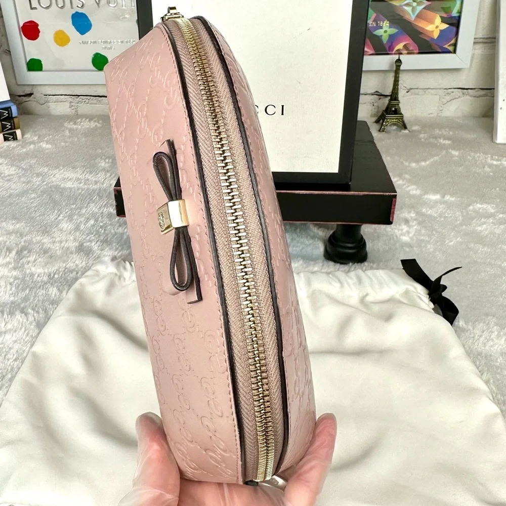 Gucci GG Pink Stamped leather GM, Large size cosmetic pouch or crossbody CUTE! - Picture 6 of 16